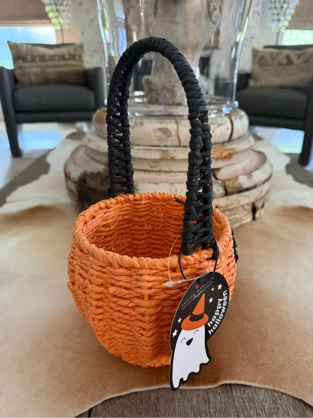 Brand NWT Handwoven Orange Pumpkin Basket